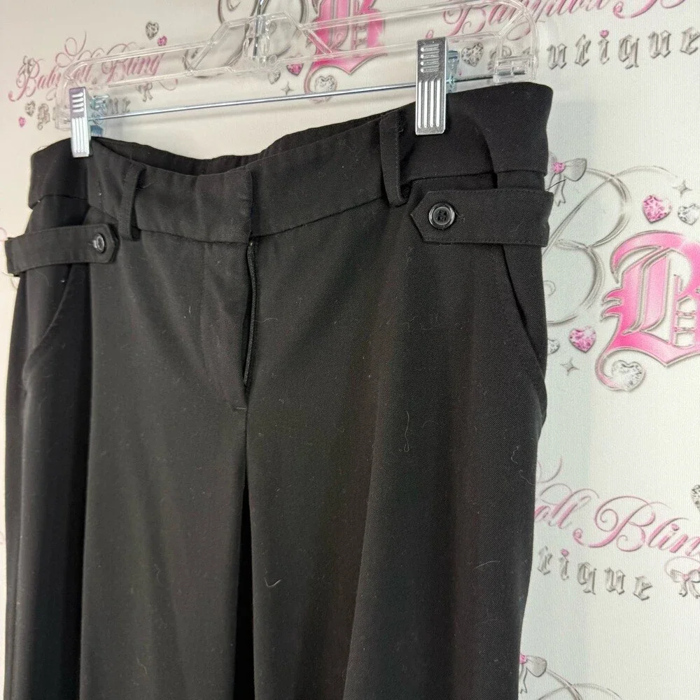 Smart Set pants wide leg buckle Black Boot-Cut Dress Pants with Waist Tab Detail